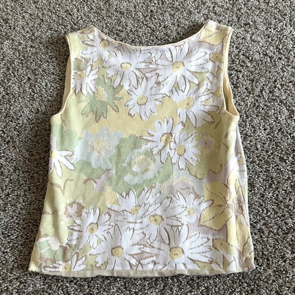St. John Women's Small Yellow Daisy Floral Knit Sleeveless Top - Picture 2 of 6